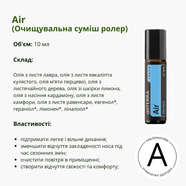 doTERRA Air ролер – суміш ефірних олій для підтримки дихальної системи | 10 ml