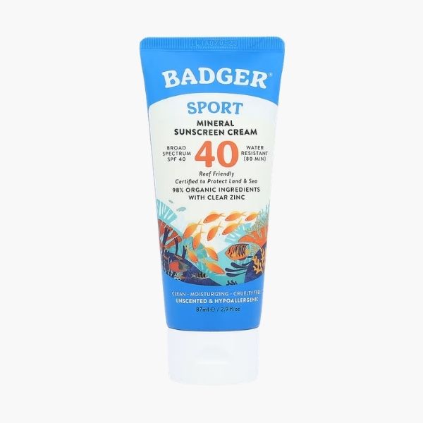 Солнцезащитный крем Sport Mineral Sunscreen Cream SPF 40 для активного отдыха и спорта | Badger | 87 мл